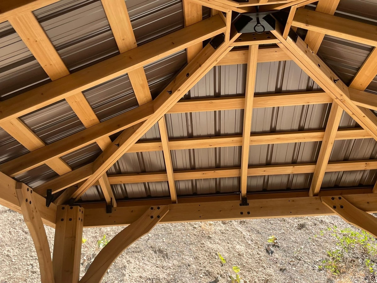 Underside of the gazebo roof framing.